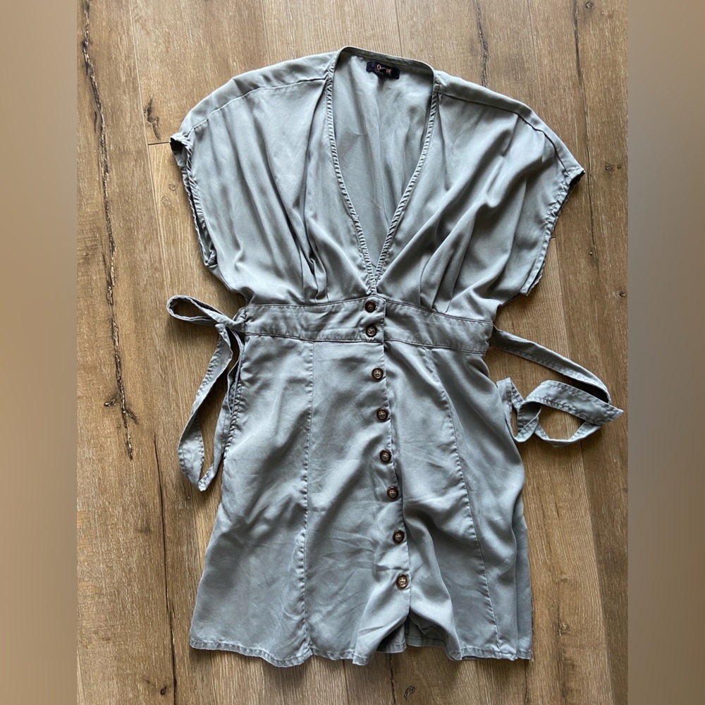 Vintage Wash Tencel Button Front Dress - Olive